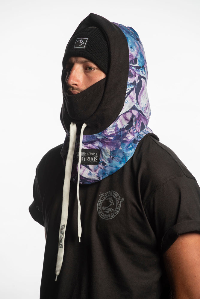 purple snowboarding hood