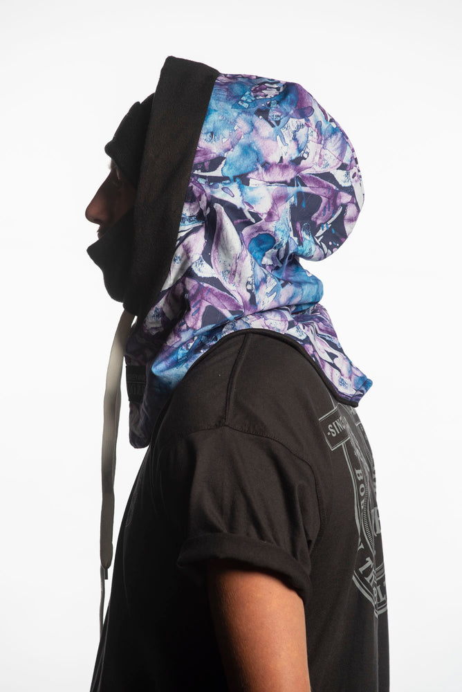 purple snowboarding hood