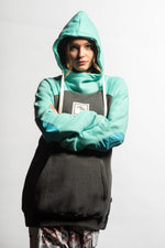 ladies snowboard hoodie mint and charcoal