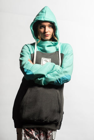 
                  
                    Load image into Gallery viewer, ladies snowboard hoodie mint and charcoal
                  
                