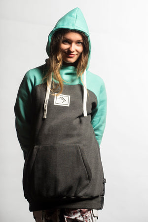 
                  
                    Load image into Gallery viewer, ladies snowboard hoodie mint and charcoal
                  
                
