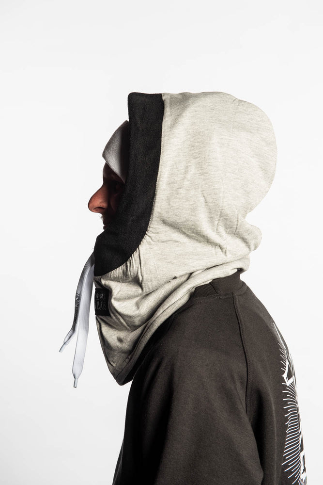grey snowboarding hood