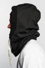 black snowboard hood