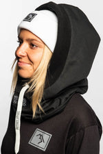 black snowboard hood