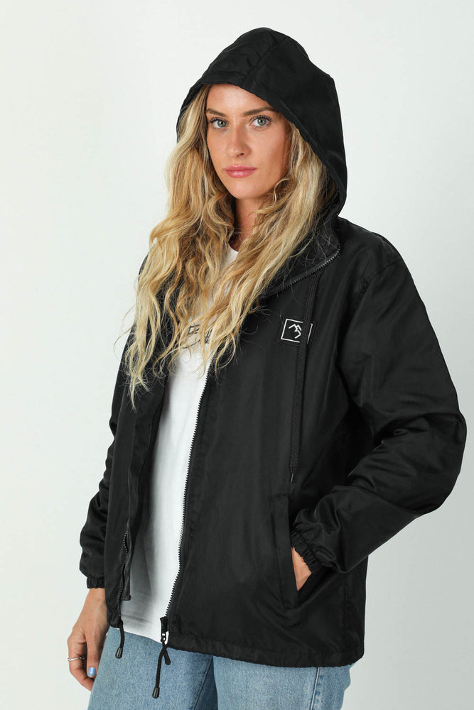 black snowboard coach jacket
